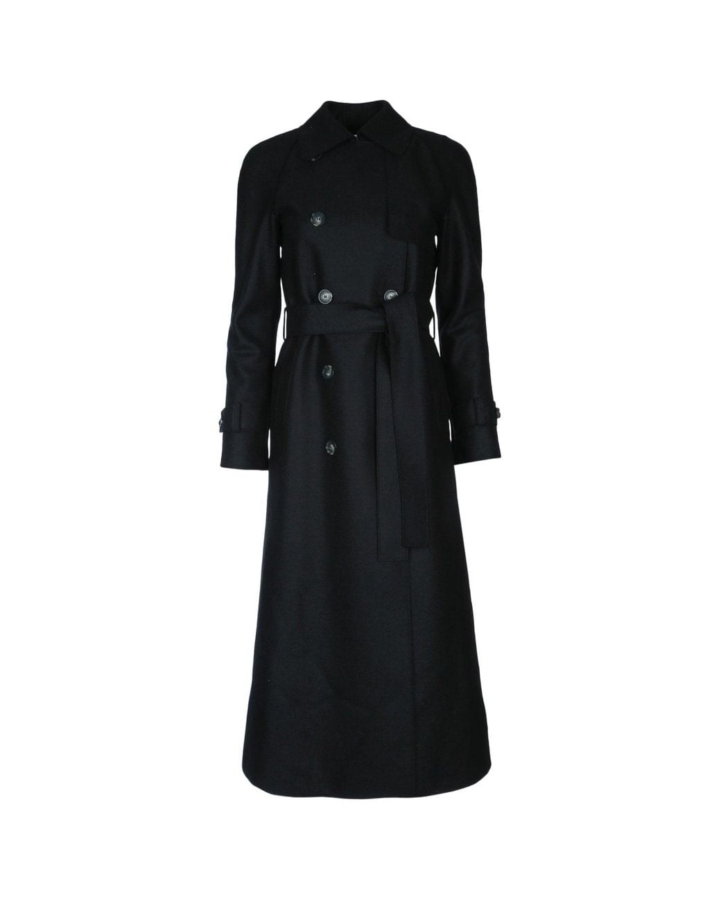 Harris Wharf London Black Long Raglan Trench Light Pressed Wool