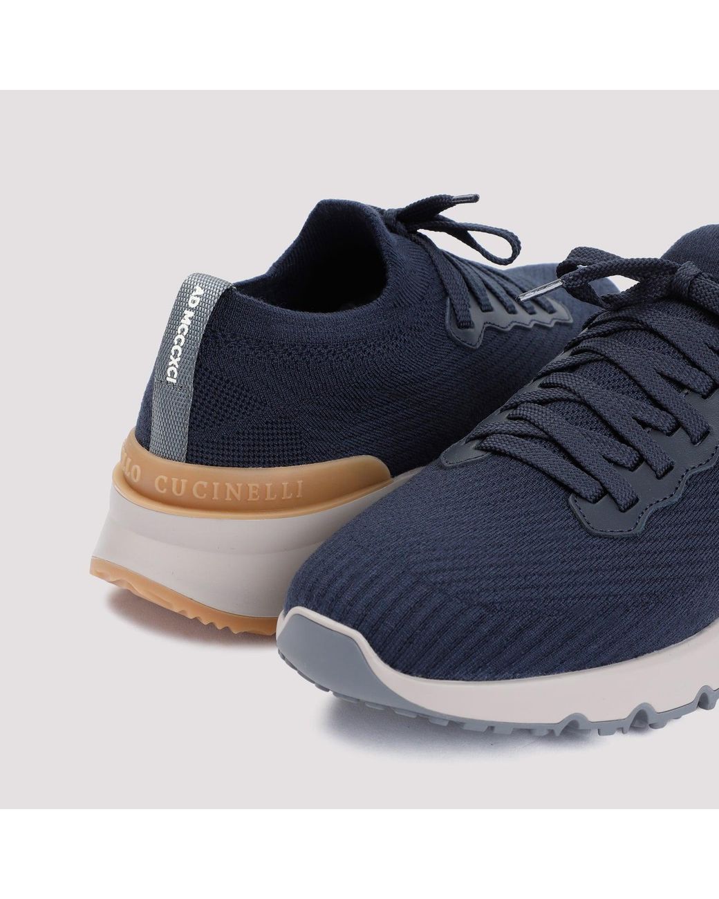 Brunello Cucinelli Laufschuhe aus baumwollstrick und halbglänzendem kalbsleder in Blue für Herren