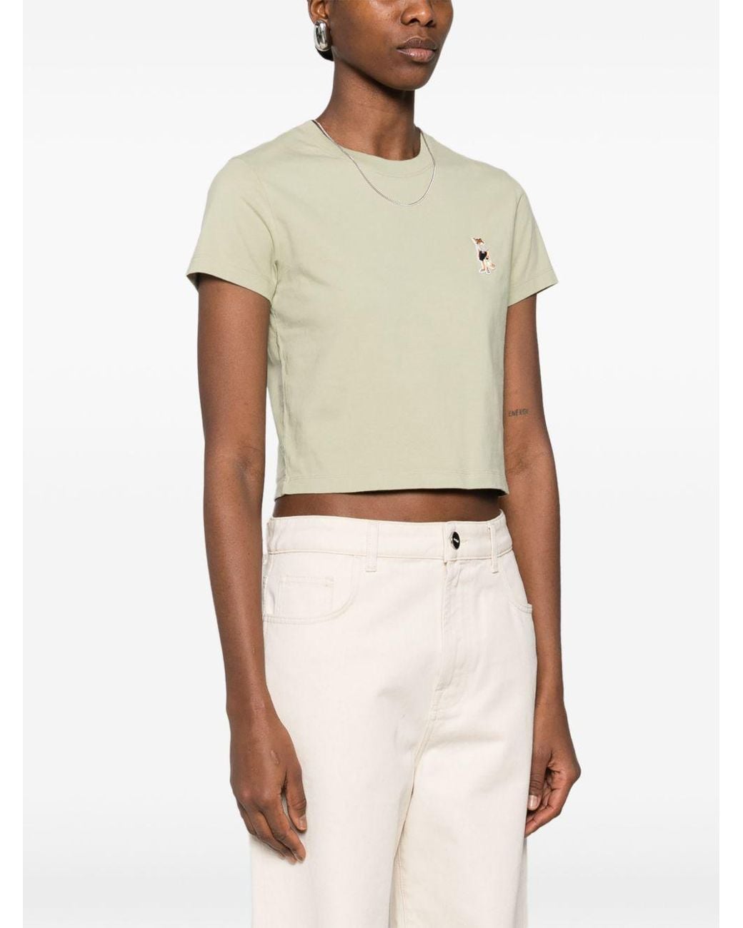 Maison Kitsuné T-Shirt Met Borduurwerk in het Natural