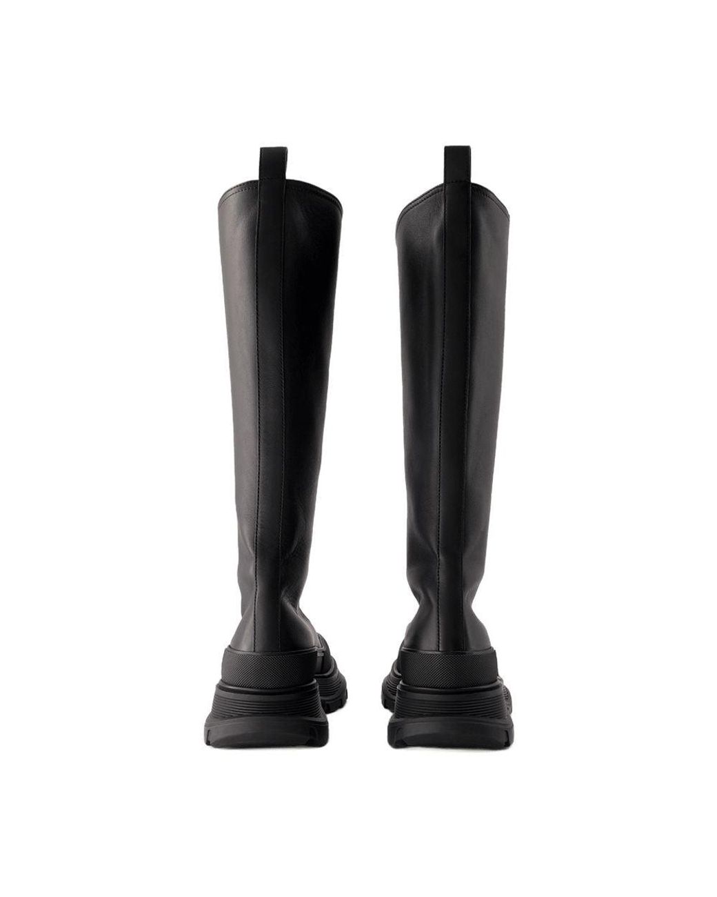 McQueen Black Chunky Sole Zipup Stiefel Tread Slick