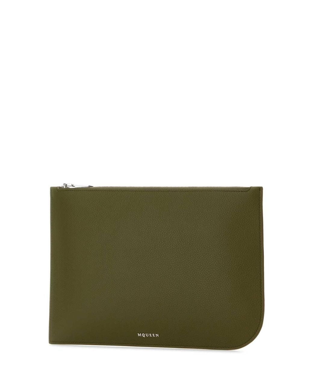 McQueen Green Leather Large Sling Pouch for men