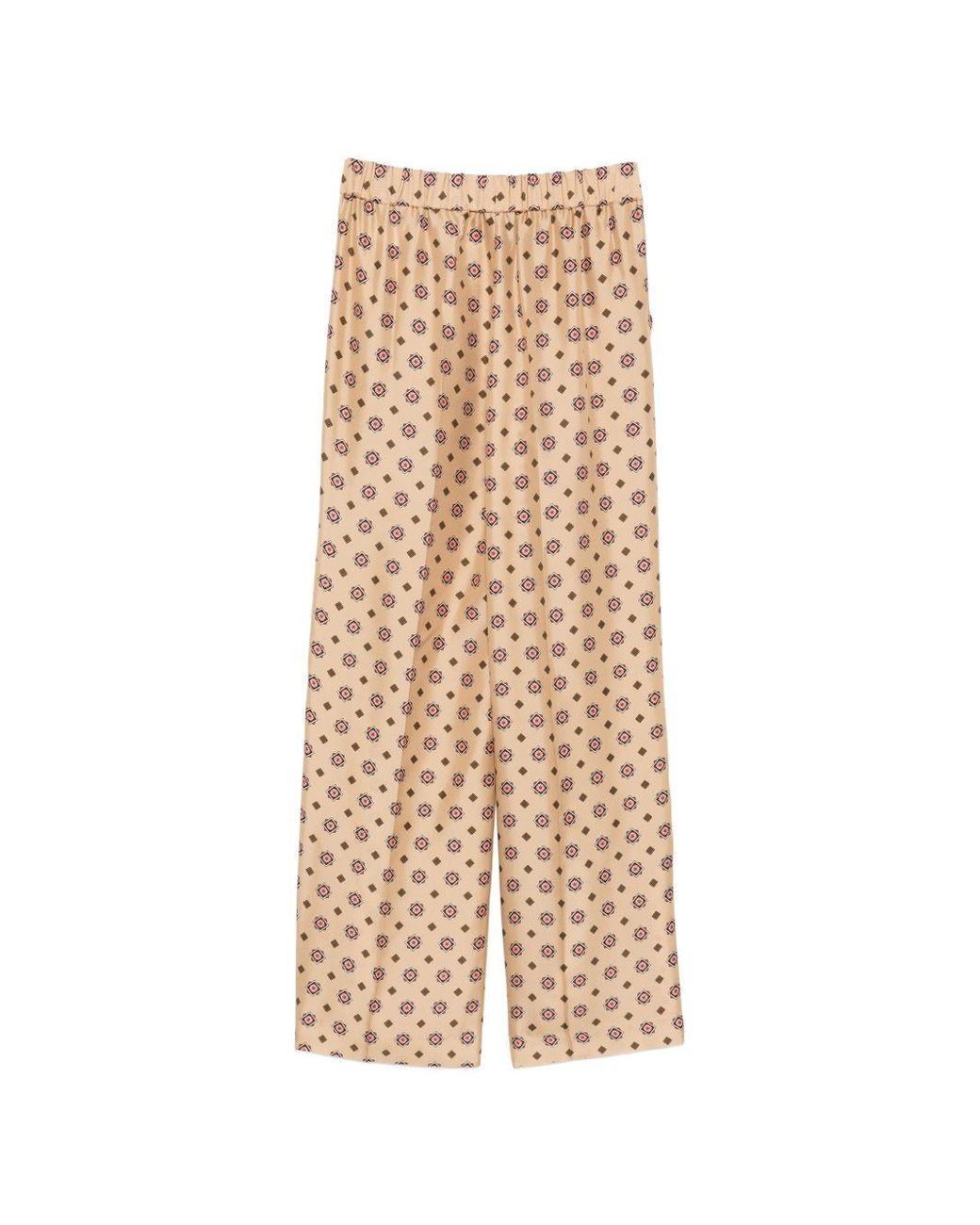Alberto Biani Natural Printed Silk Trousers
