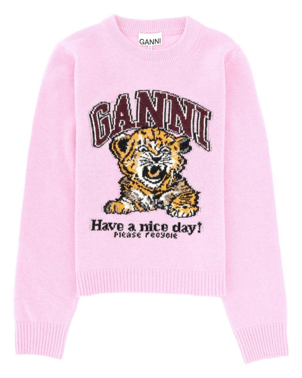 Ganni Pink Wool Jersey Jumper Jumpers