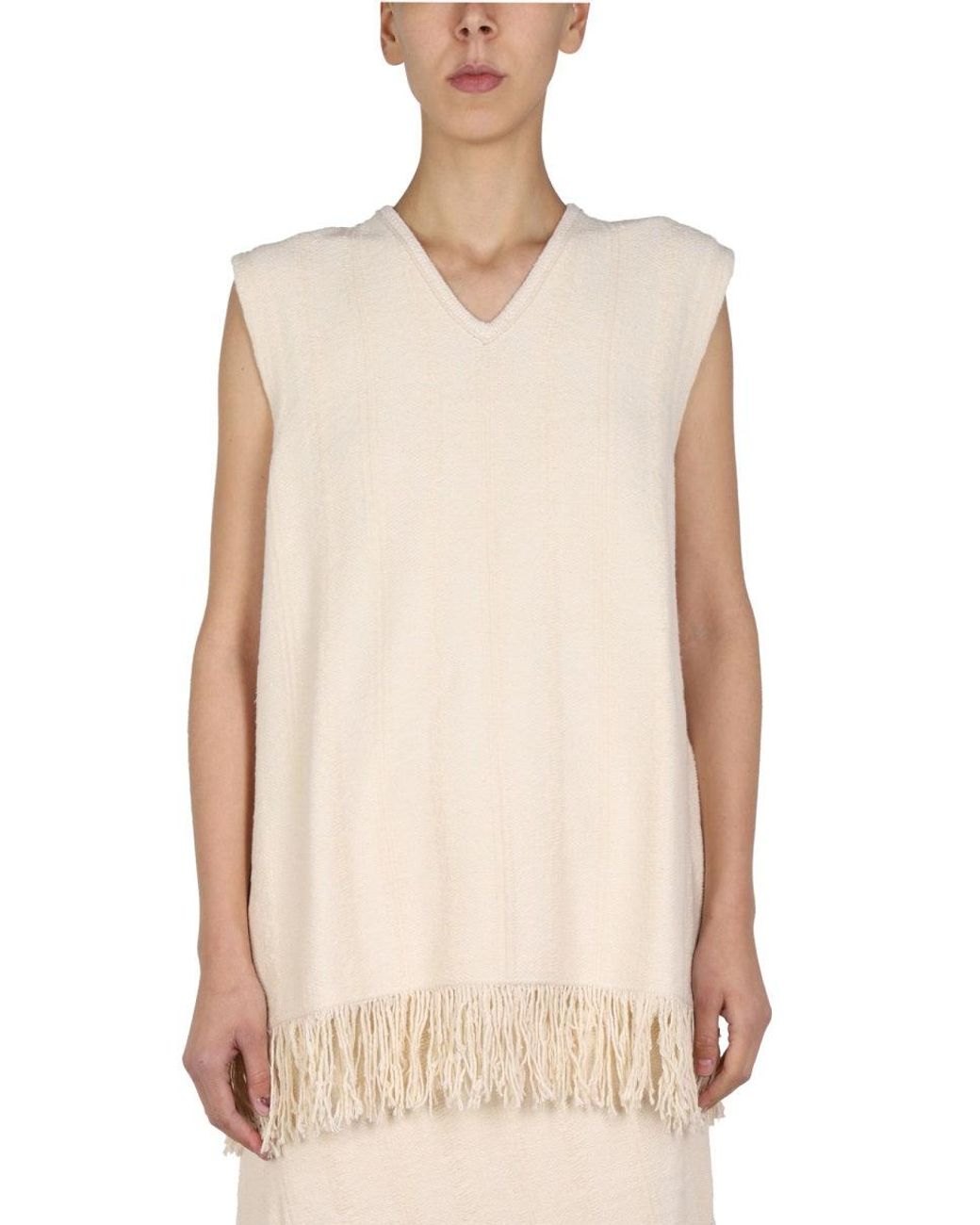 Jil Sander Natural Solid V Neck Top