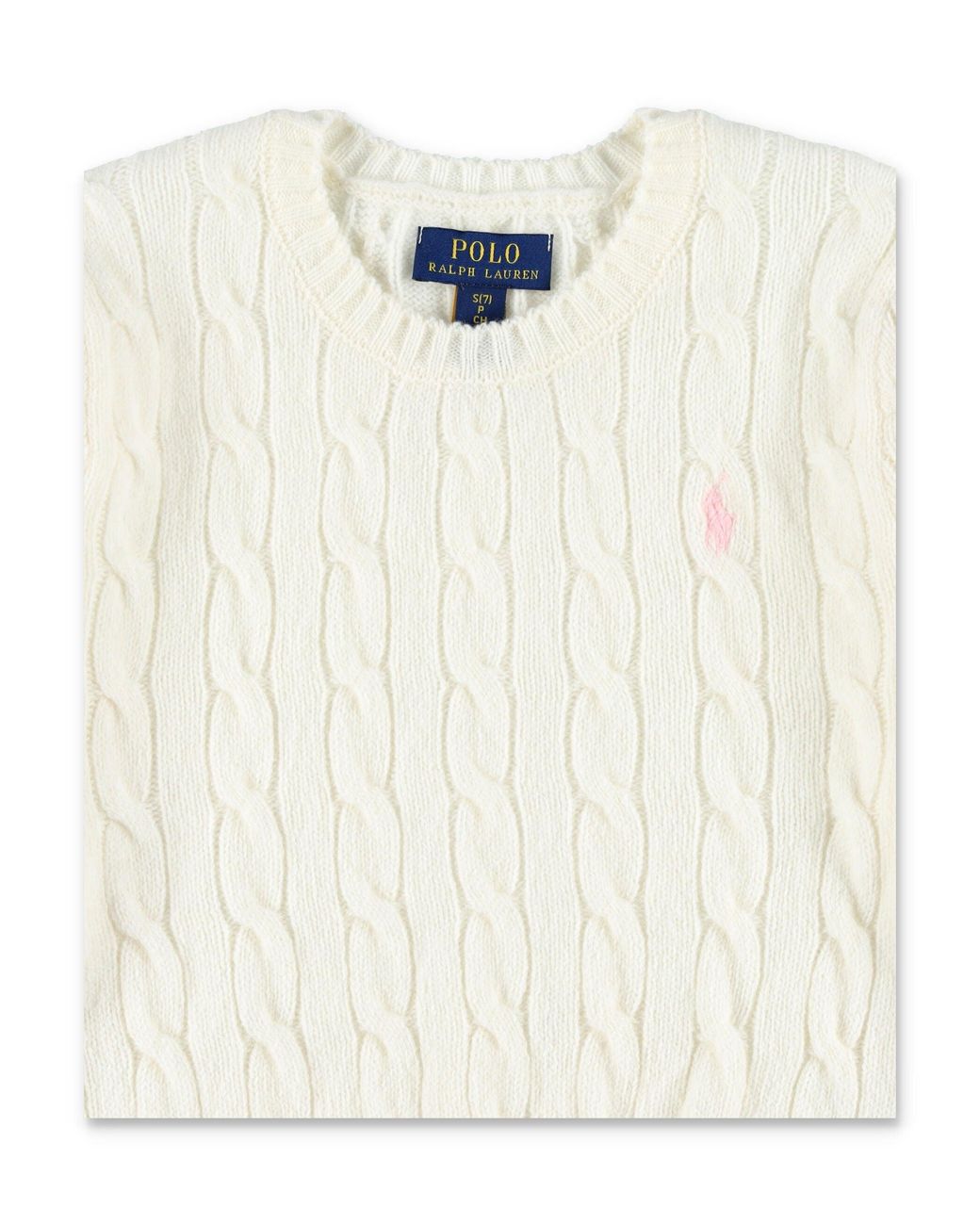 Polo Ralph Lauren White Mini Cable-Knit Wool & Cashmere Sweater With Embroidered Pony
