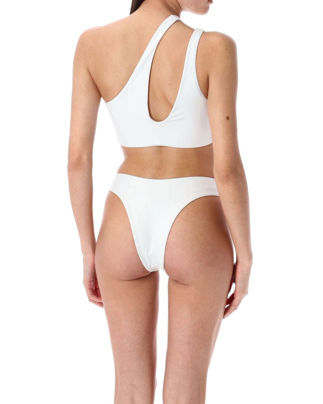 Let's Swim White Teardrop Cut-Out Nne Shoulder Bikini Top