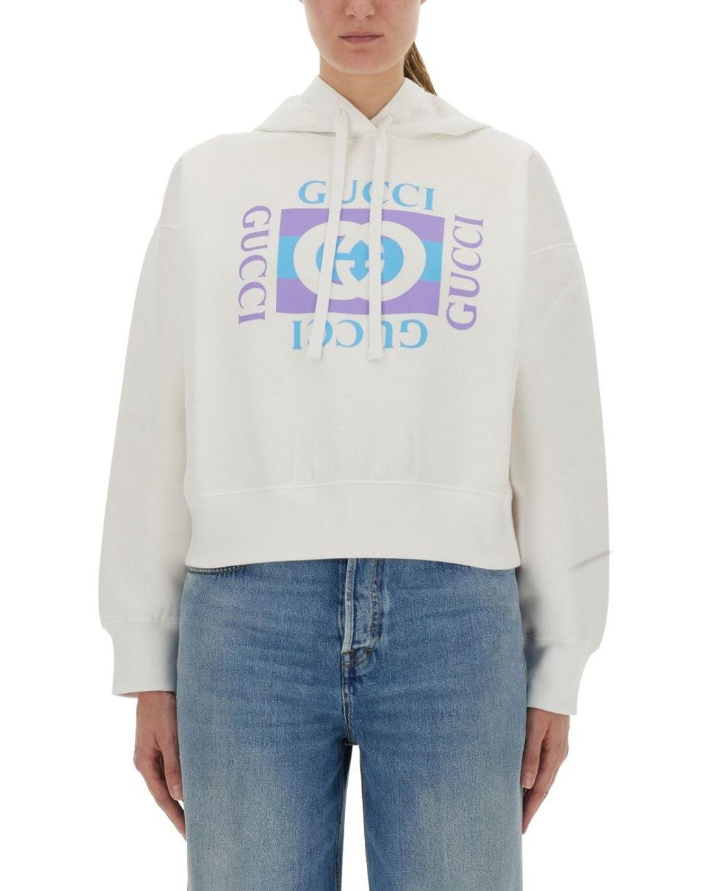 Gucci Blue Printed Cotton Hoodie
