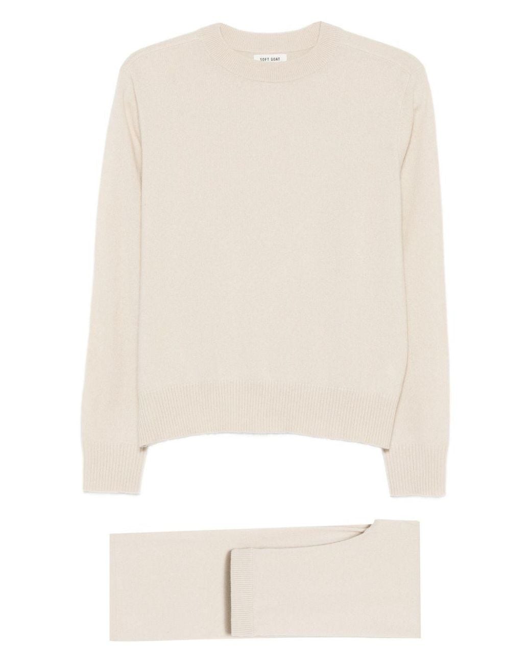 Soft Goat White Trousers And Sweater Cashmere Set