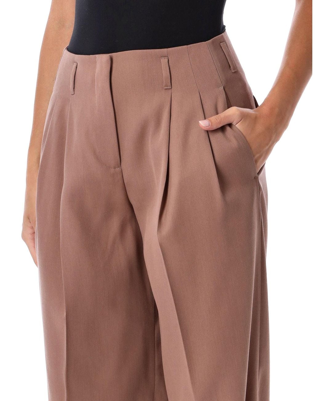 Golden Goose Deluxe Brand Pink Tailored Virgin Wool Wide-Leg Pants With High Waist & Back Star Detail