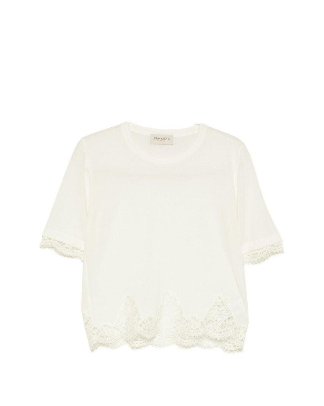 ERMANNO FIRENZE White Lace Detail Wool Sweater