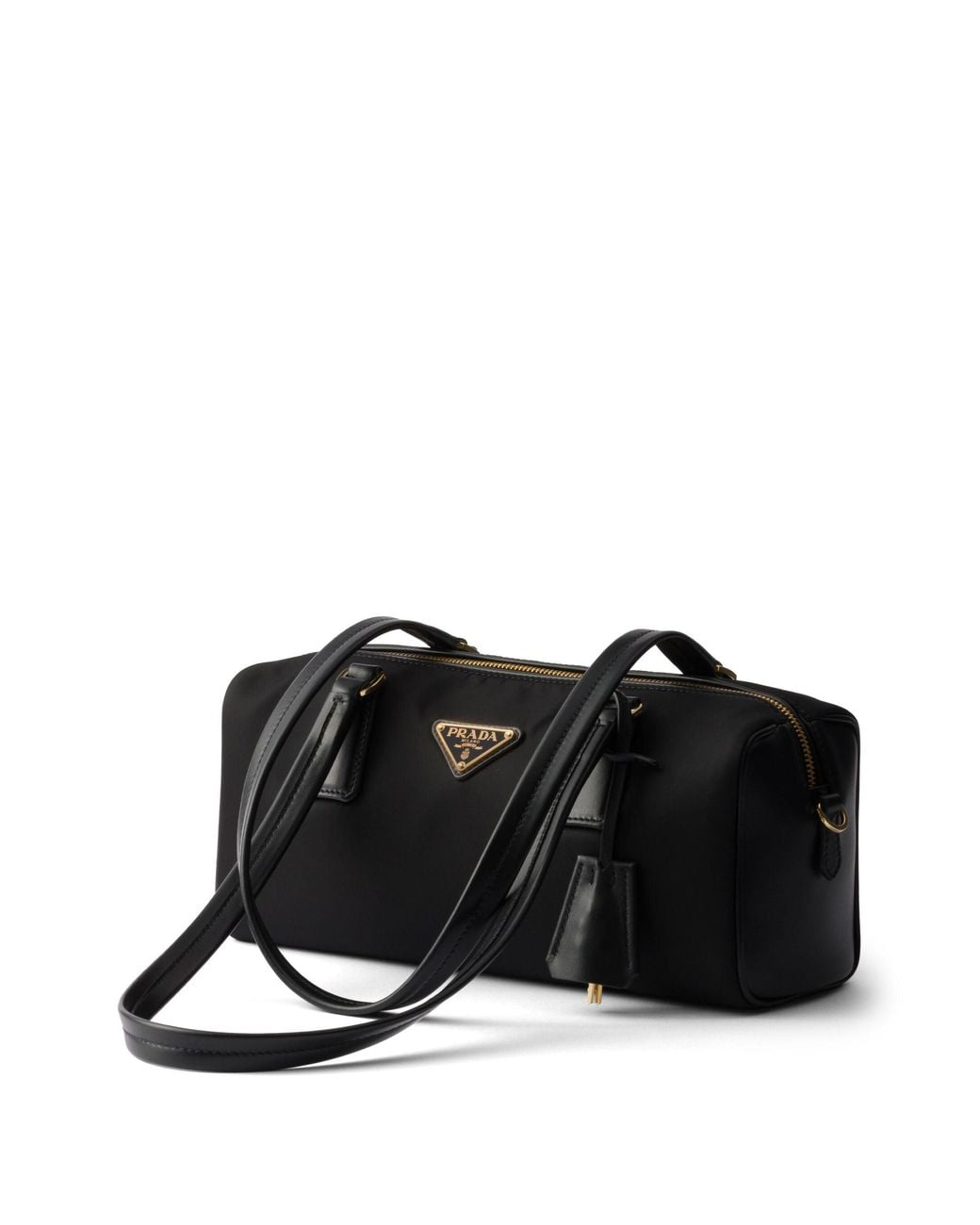 Prada Black Re-Nylon And Leather Medium Top-Handle Bag With Padlock