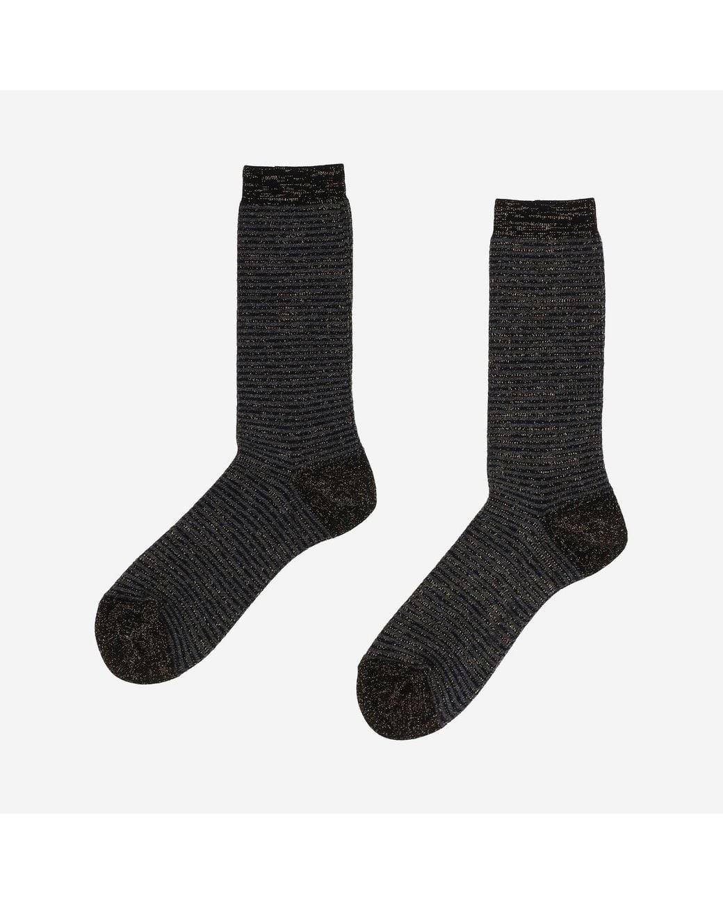 ANT45 Black Ribbed Cotton Blend Socks With Metallic Thread