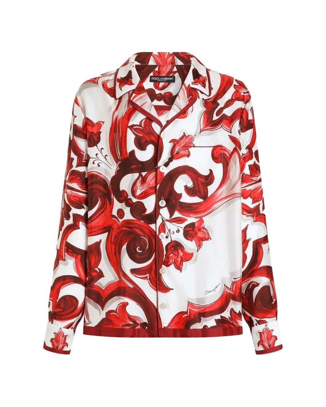 Dolce & Gabbana Red Dolce & Gabbana Vanity Twill Shirt With Majolica Print for men