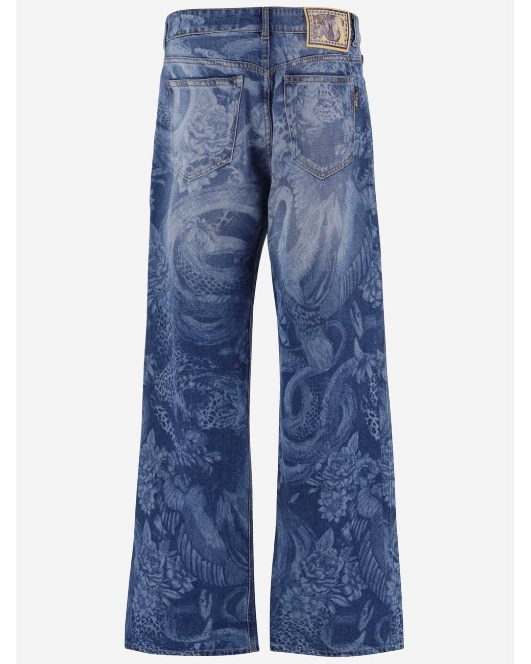 Just Cavalli Blue Printed Cotton Jeans