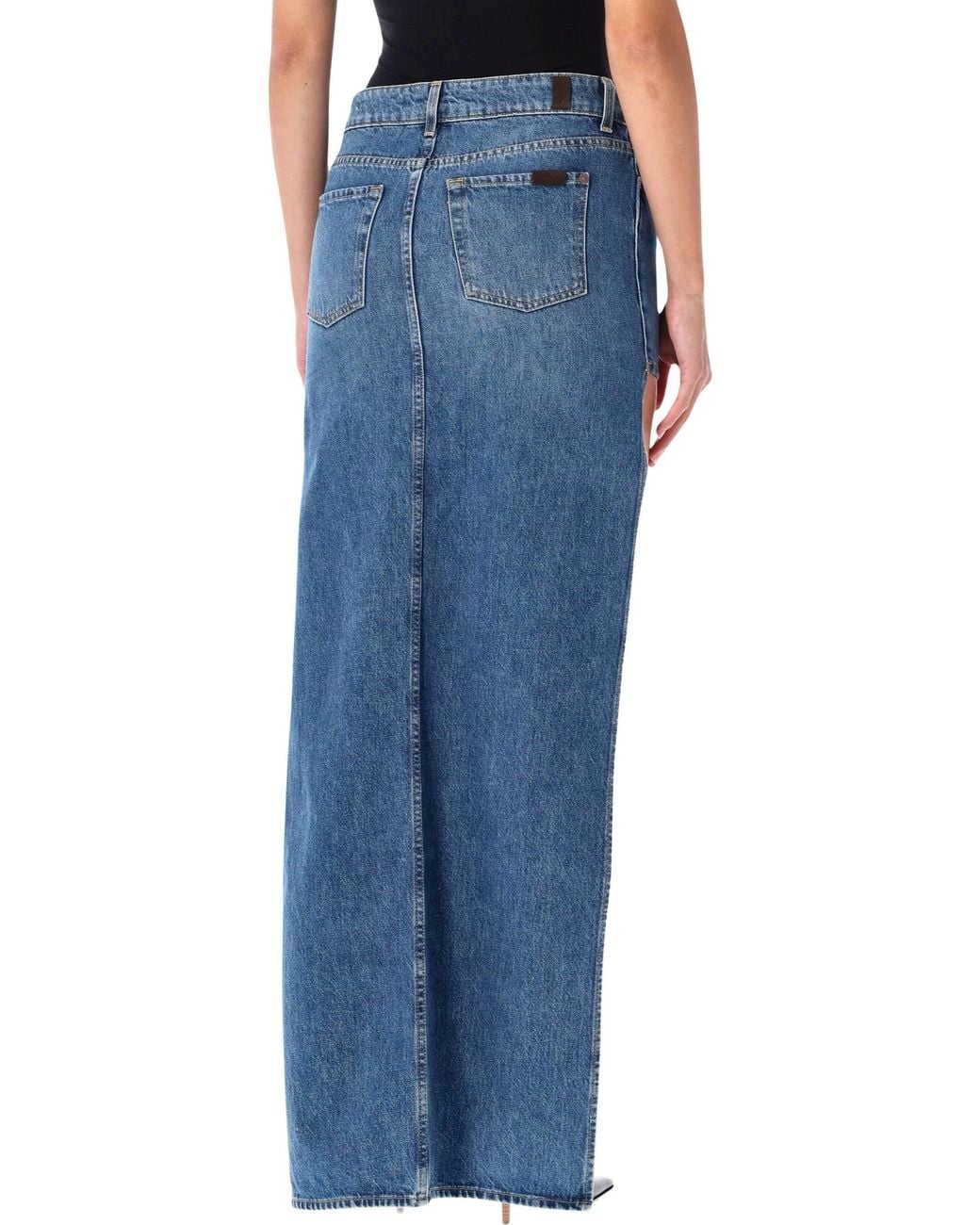 7 For All Mankind Blue High-Low Denim Mini Skirt