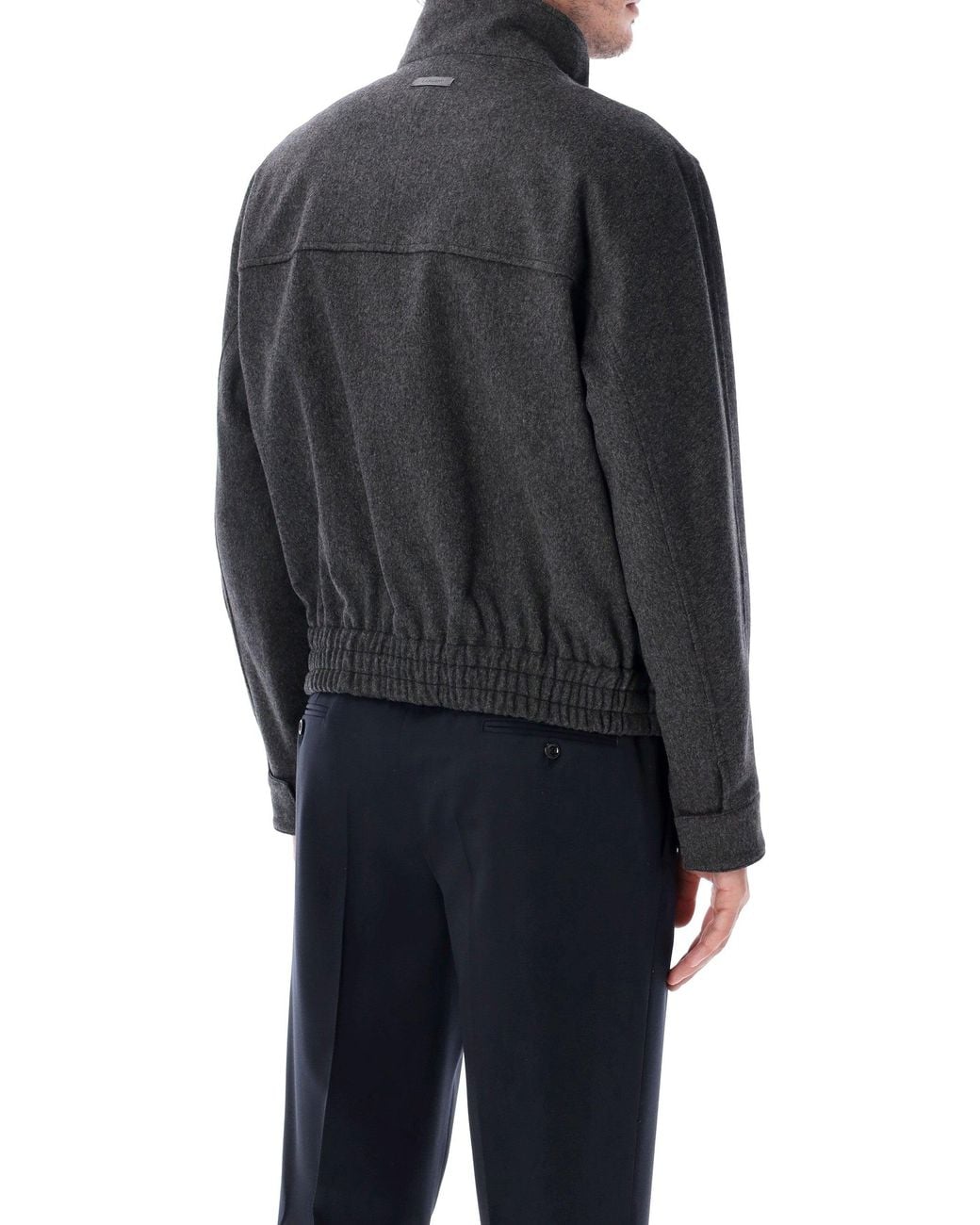 Lardini Black Wool Bomber Jacket With High Stand Collar And Concealed Front for men