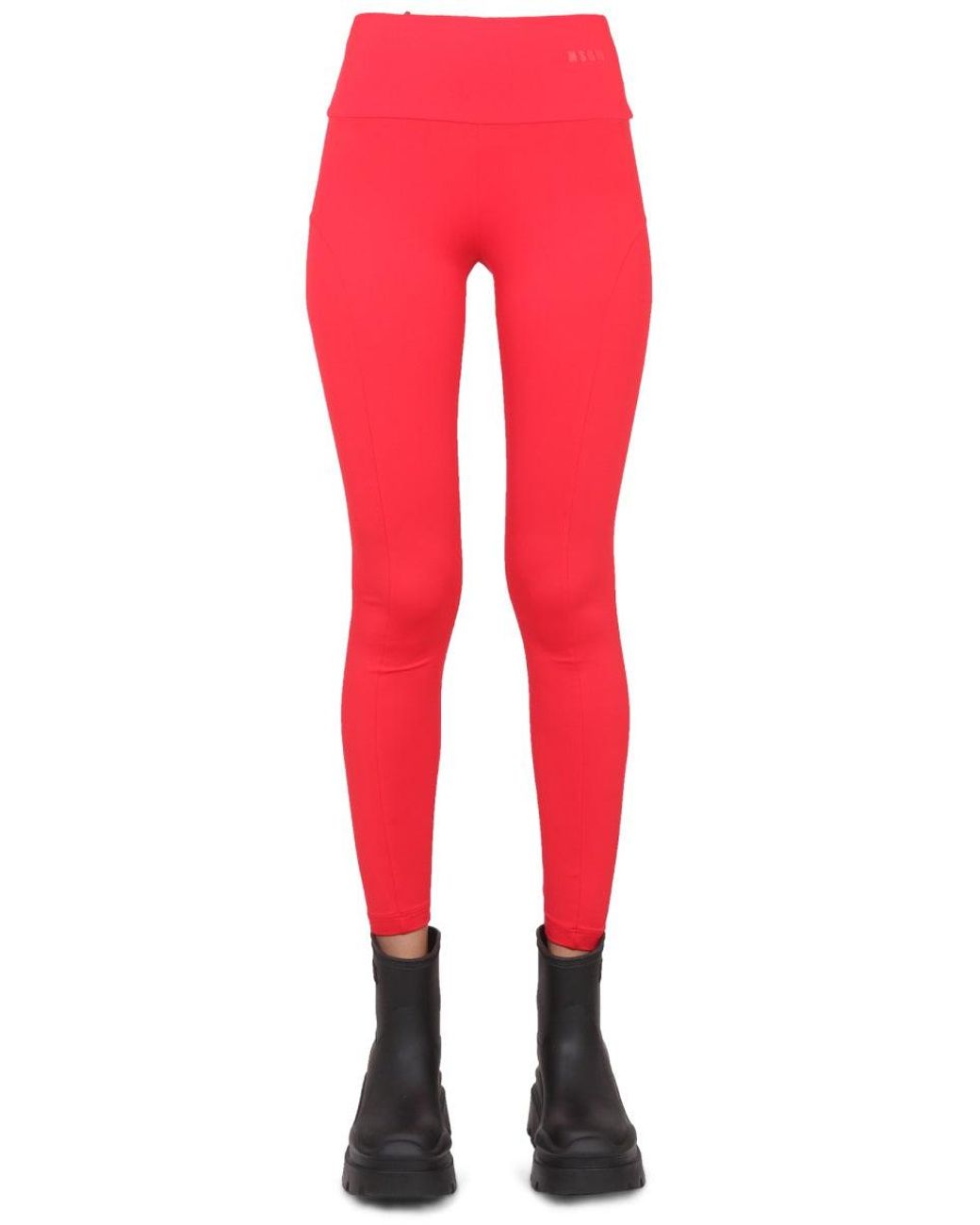 MSGM Red Leggings With Logo