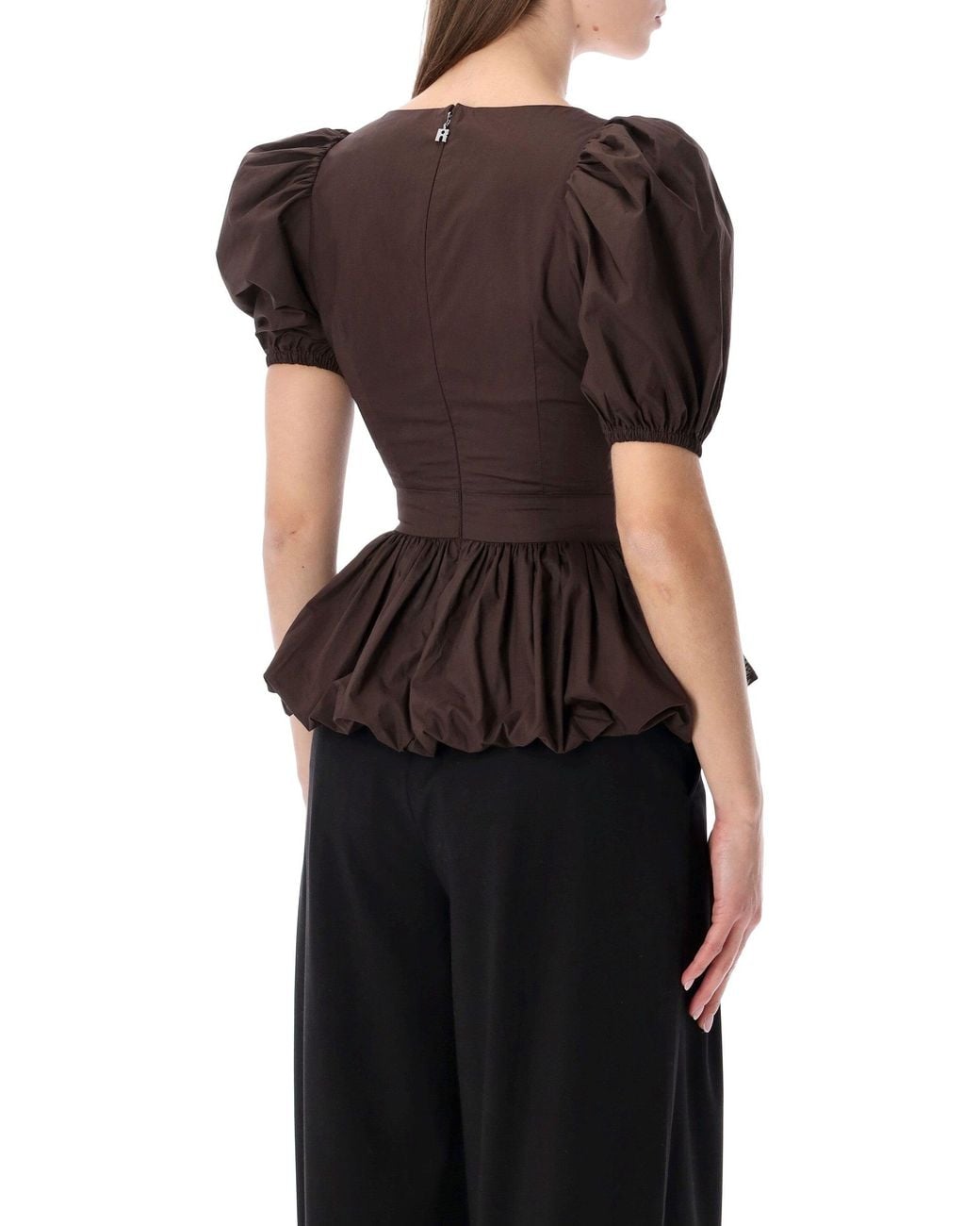 ROTATE BIRGER CHRISTENSEN Black Puff-sleeve Bubble Top