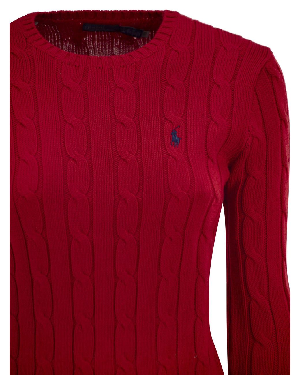 Polo Ralph Lauren Red Cotton Cable Knit Crew Neck Jumper