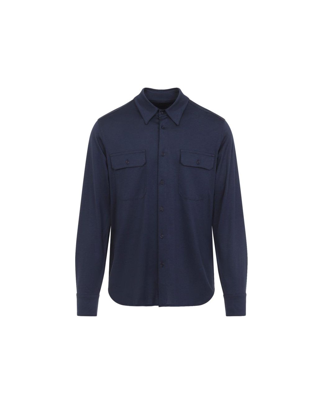 Tom Ford Blue Silk And Cotton Bland Military Shirt for men