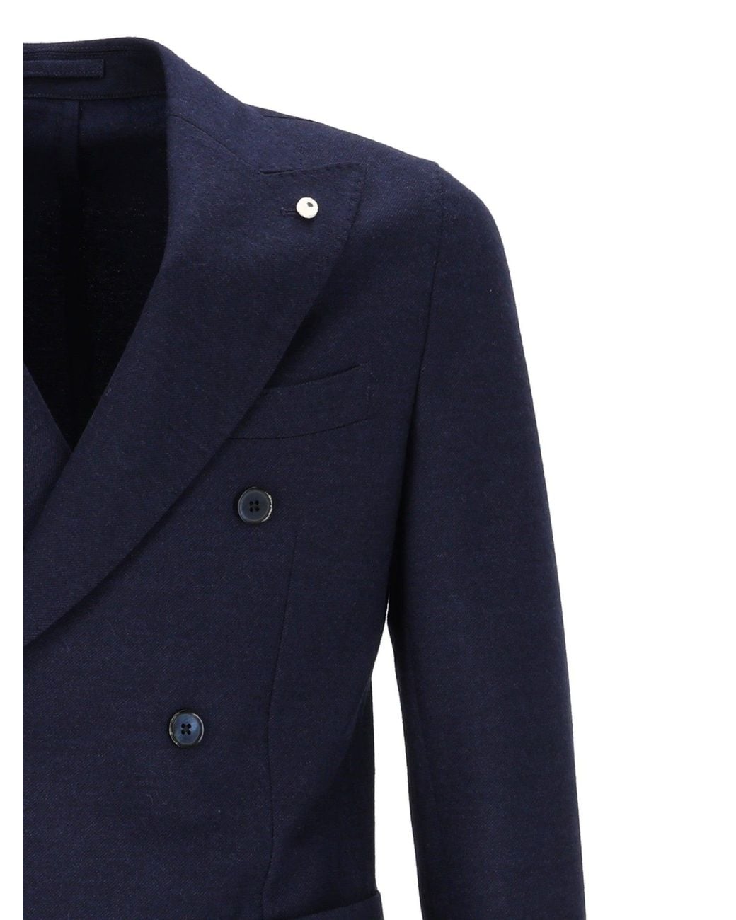 BRANDO-LUBIAM Blue Double-Breasted Blazer With Structured Silhouette And Notched Lapel