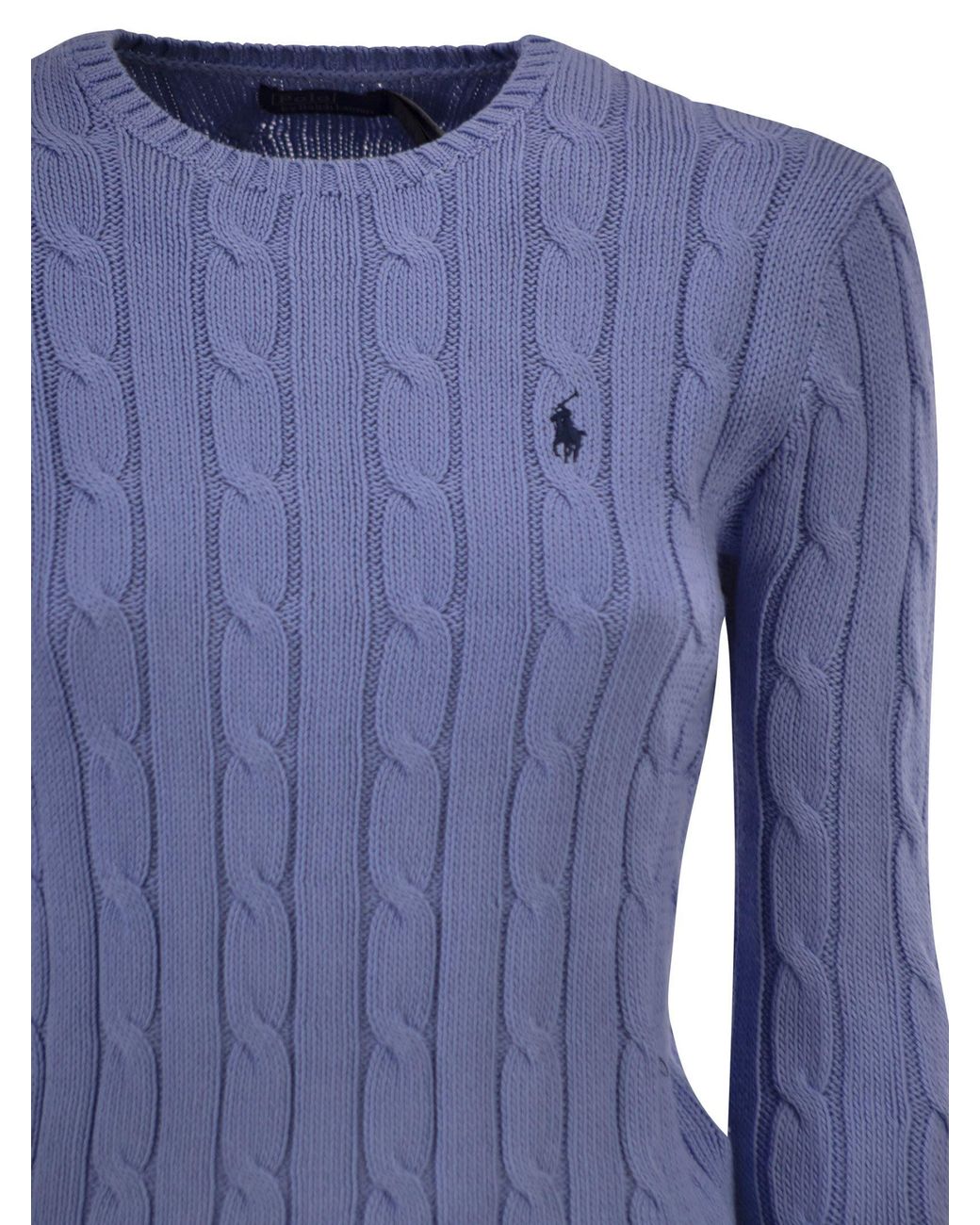Polo Ralph Lauren Blue Cotton Cable Knit Crew Neck Jumper