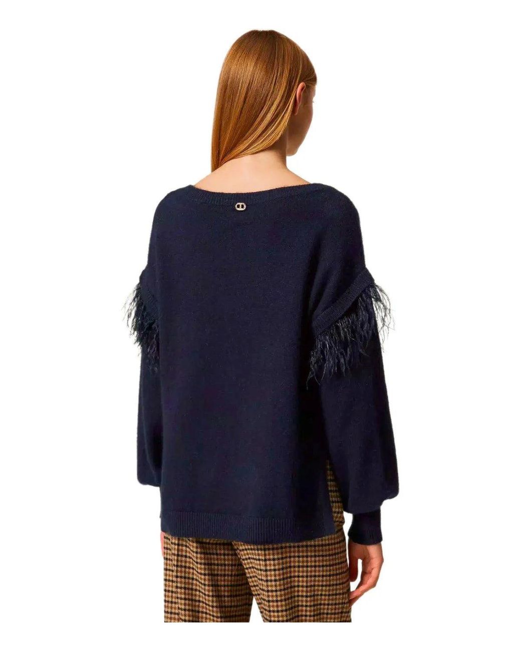 Twinset Blue Sweater With Feathers