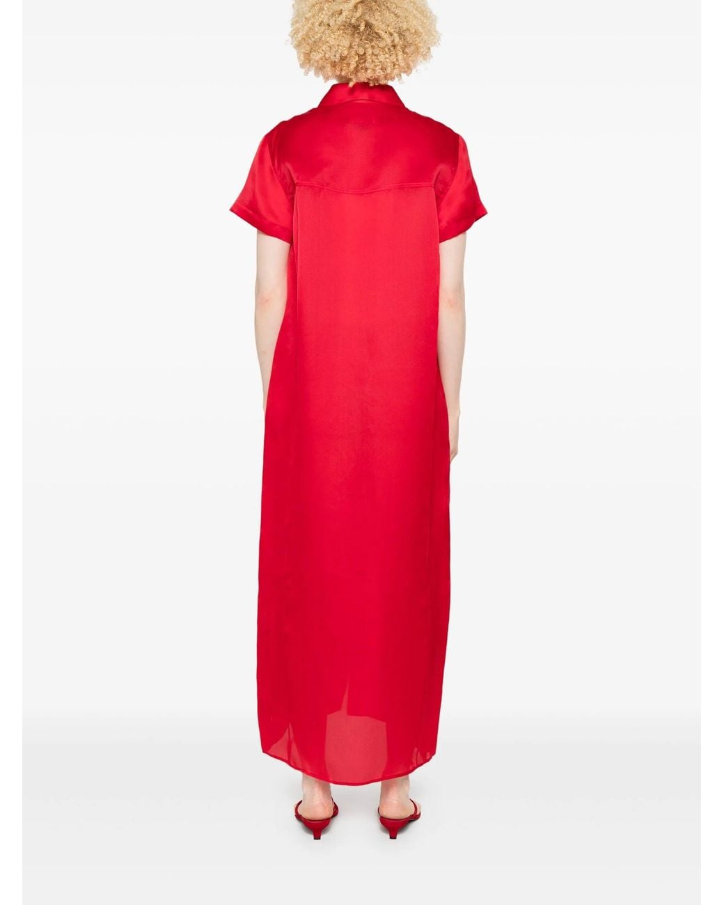 Khaite Red Silk And Cotton Blend Long Shirtdress