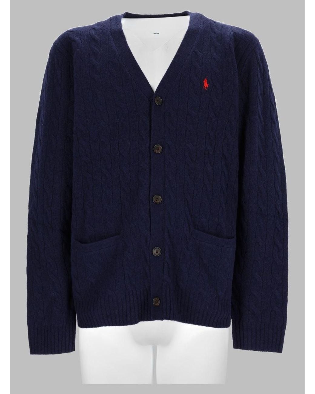 Polo Ralph Lauren Blue Cable-Knit V-Neck Wool-Cashmere Cardigan