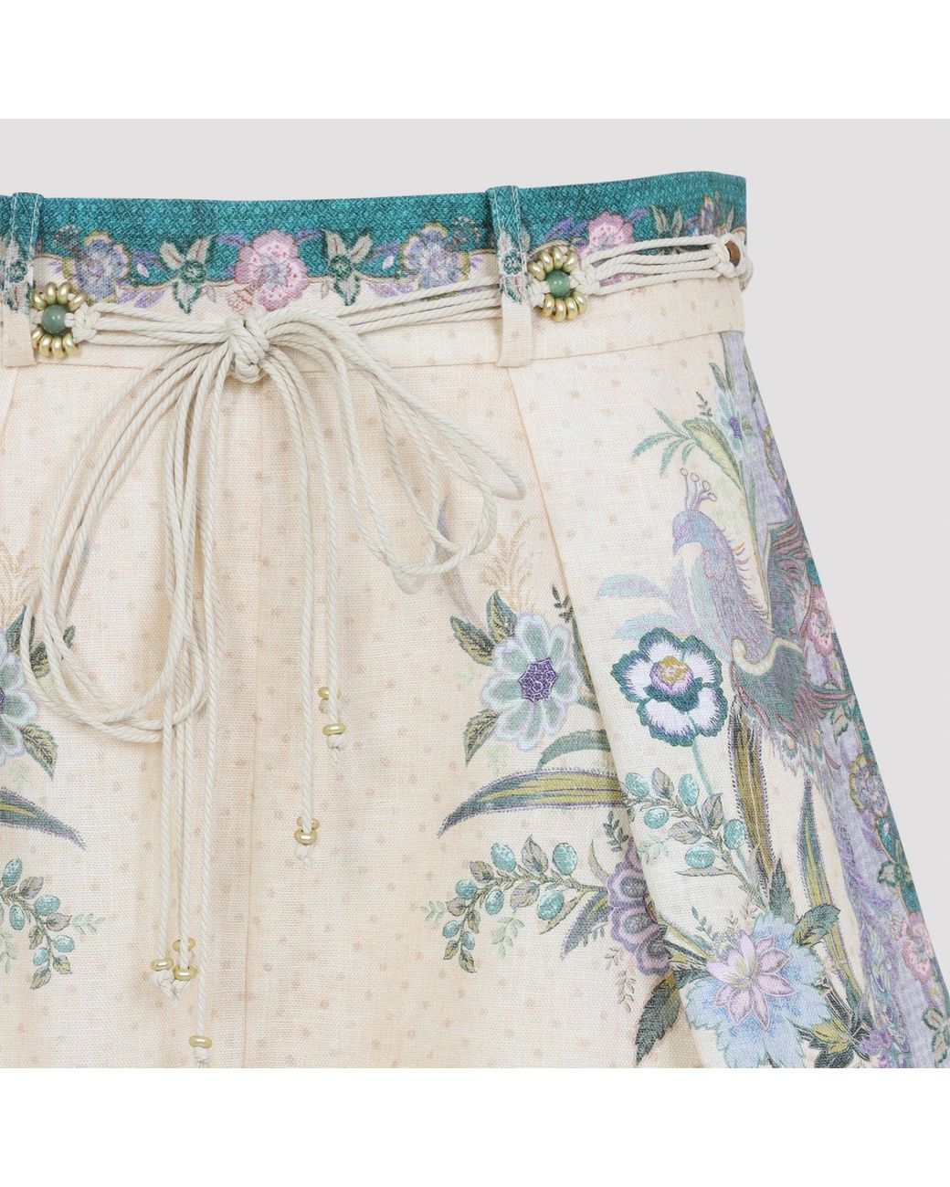 Zimmermann Blue Cream Scarf Floral Indra Tuck Short