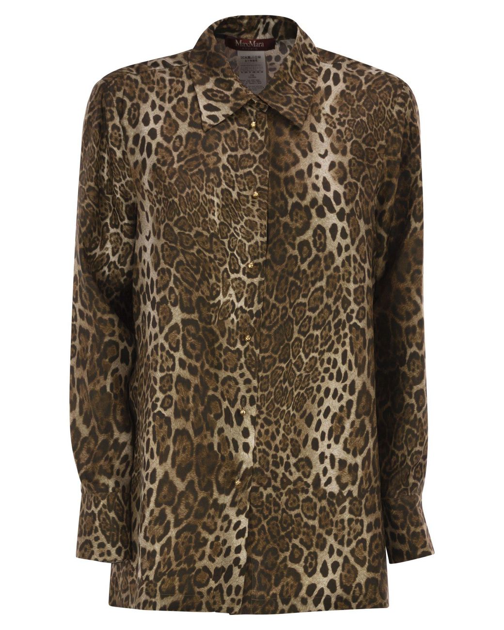 Max Mara Brown Maxmara Studio Mstaffari – Pure Silk Animal-Print Shirt