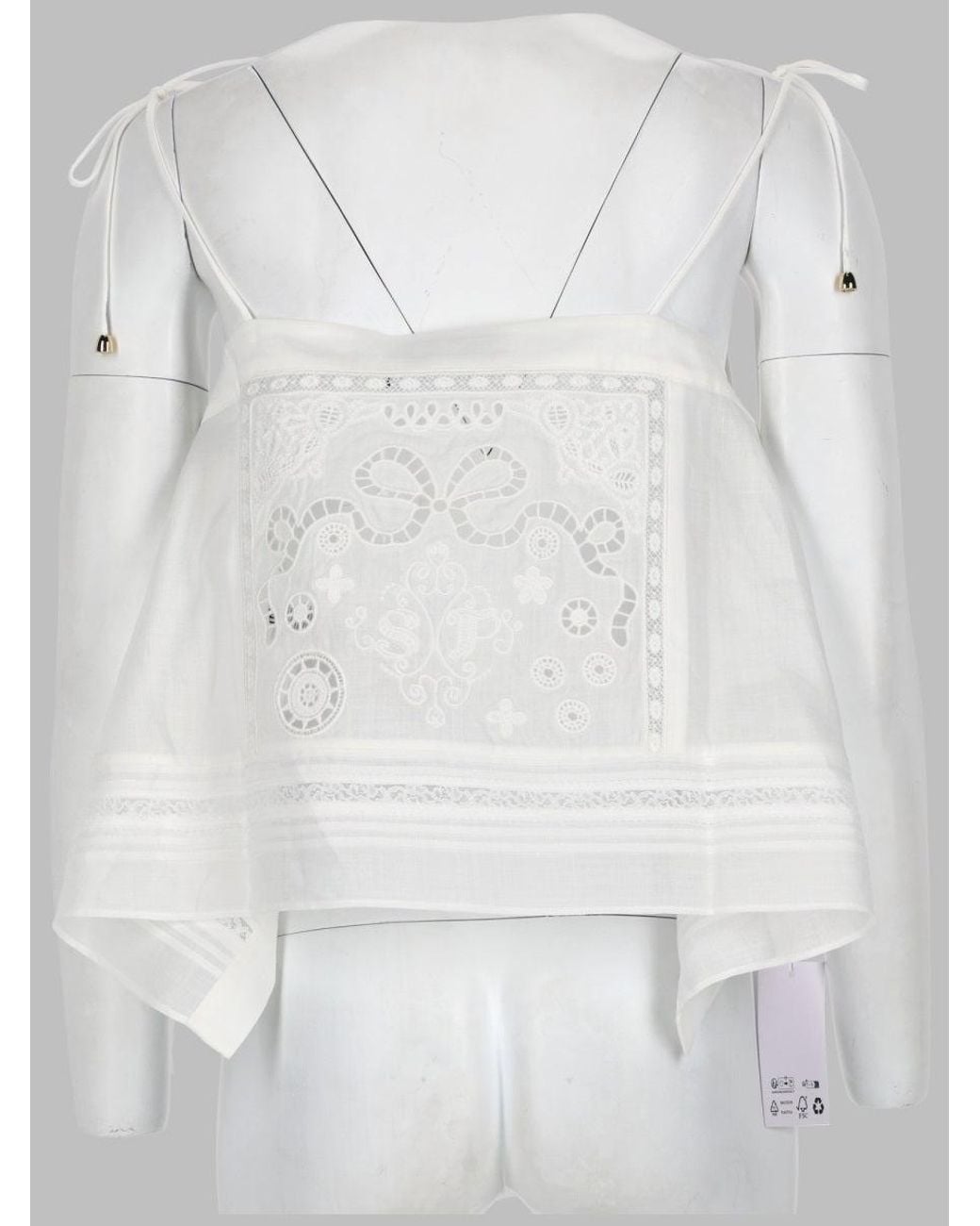 Self-Portrait White Embroidered Sheer Overlay Long Sleeve Top