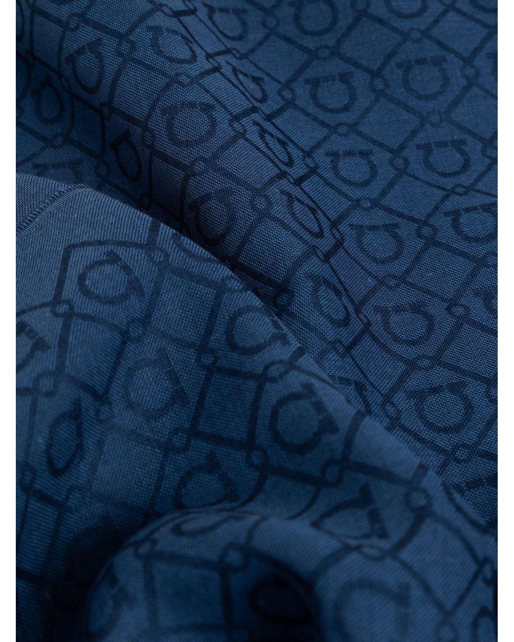 Ferragamo Blue Wool Scarf for men