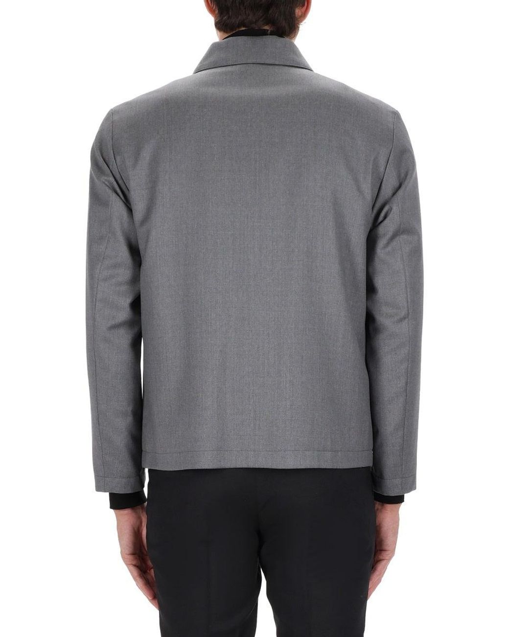 Boss Gray Wool Zip Front Shirt Jacket for men