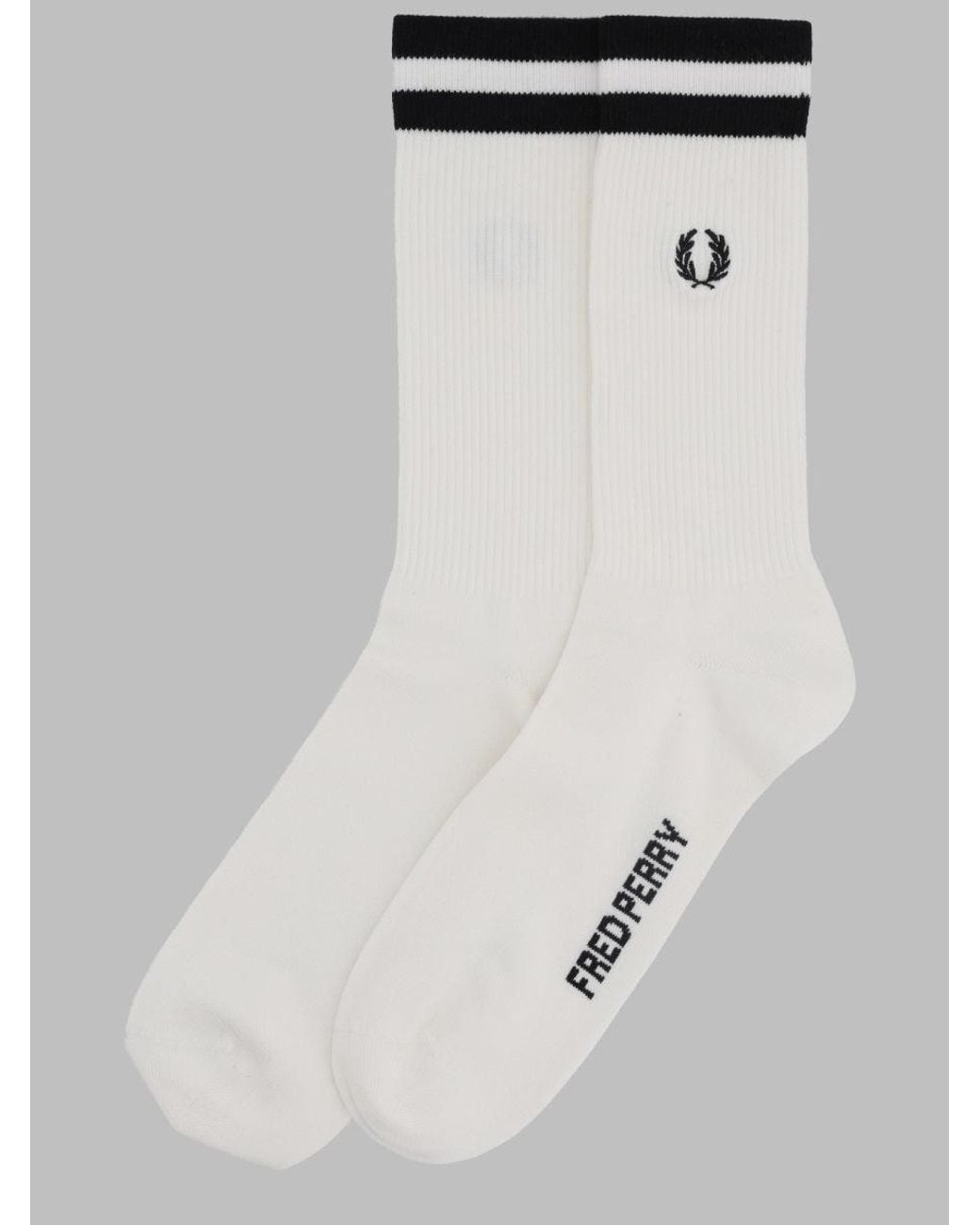 Fred Perry White Ribbed Crew Socks With Twin Stripe Cuff for men
