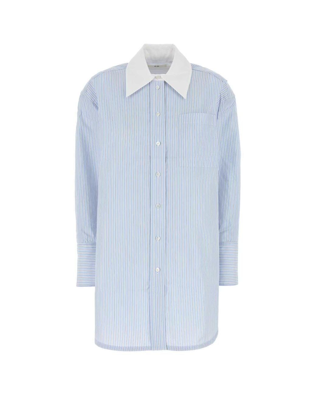 Co. Blue Embroidered Poplin Oversize Shirt