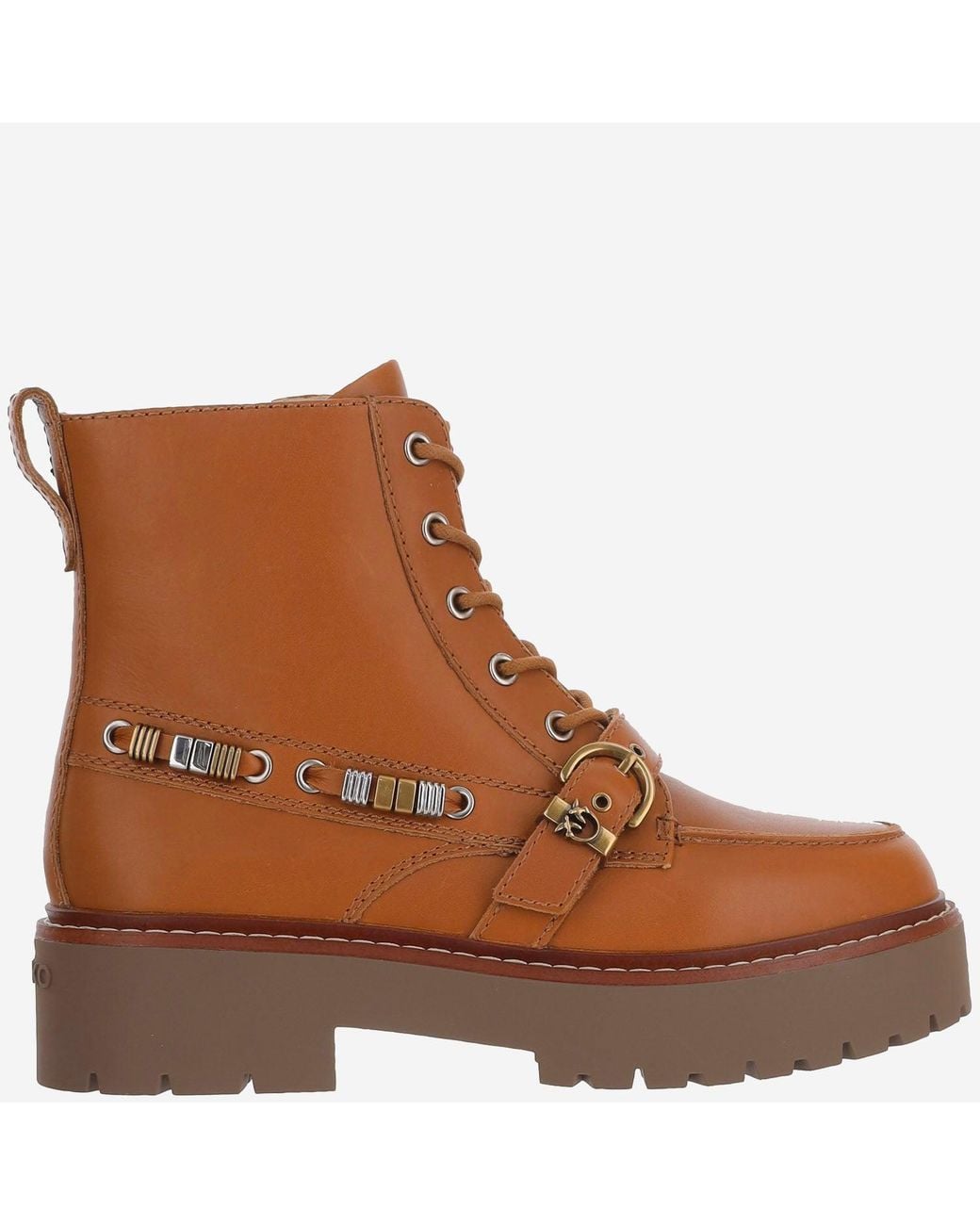 Pinko Brown Leather Ankle Boots With Logo