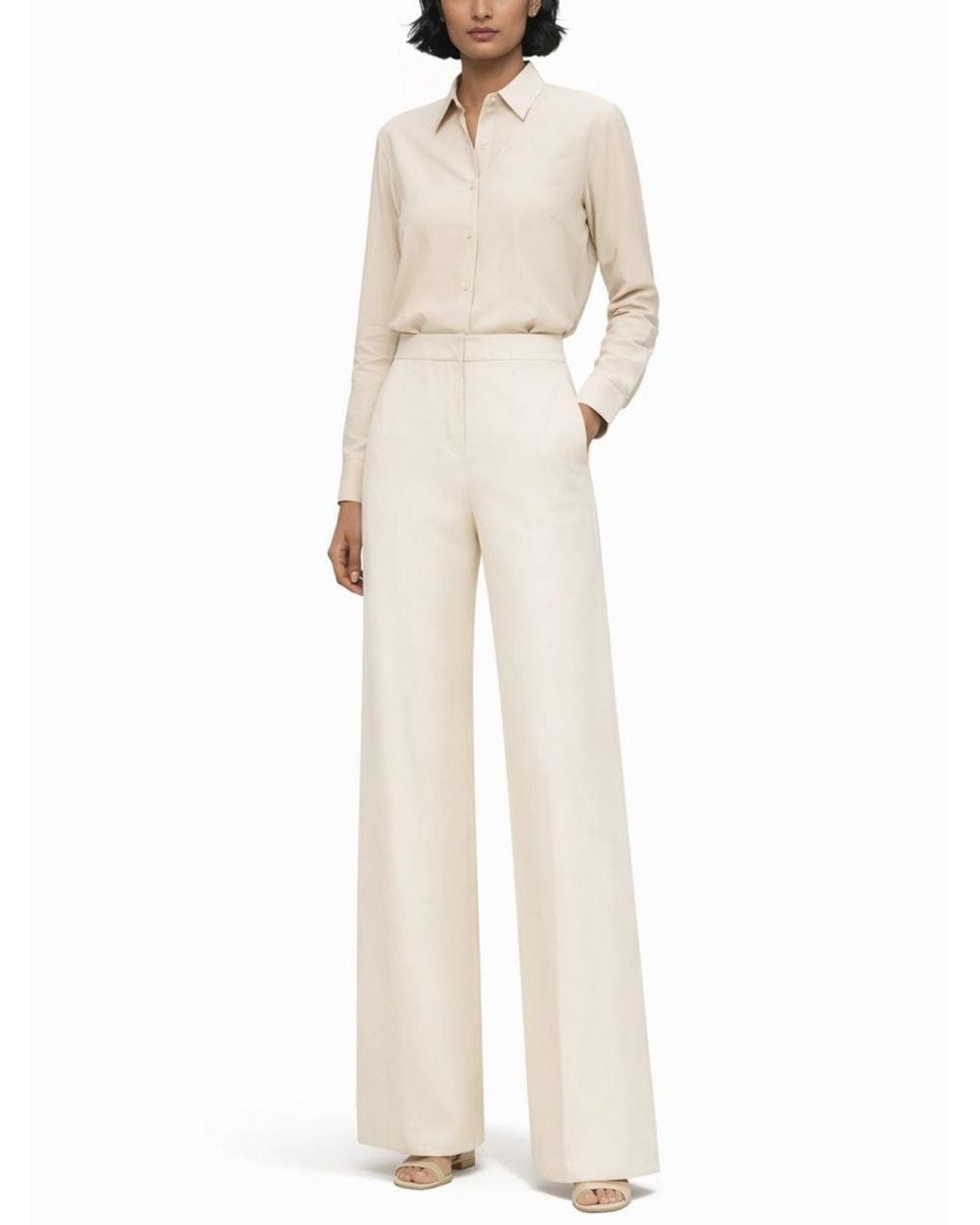 Max Mara White Flared Flat Front Pants
