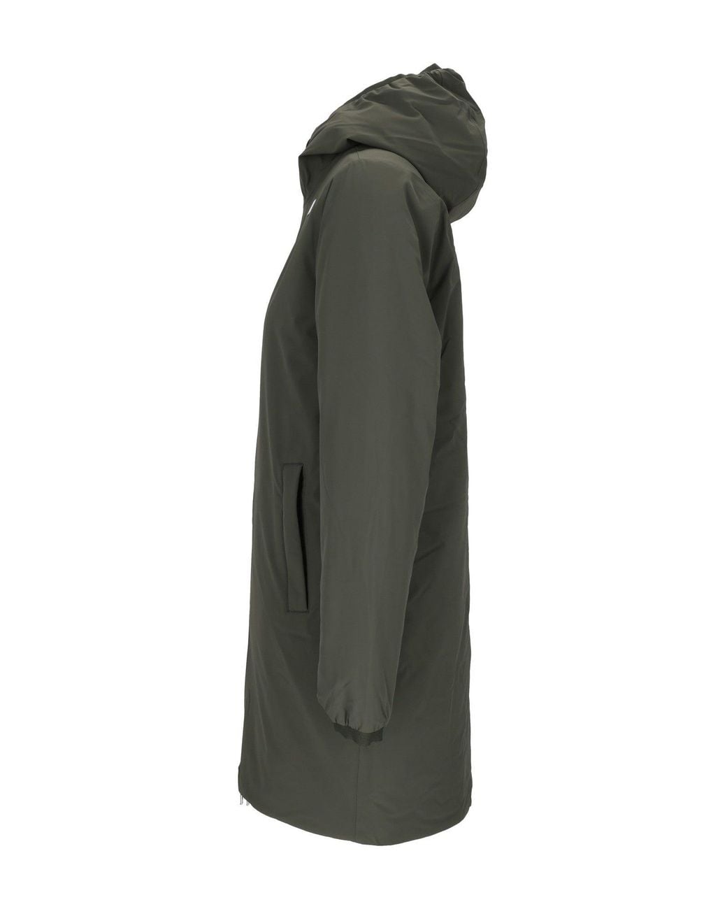 K-Way Gray 3/4 Length Padded Jacket With Hood And Stripe Detail