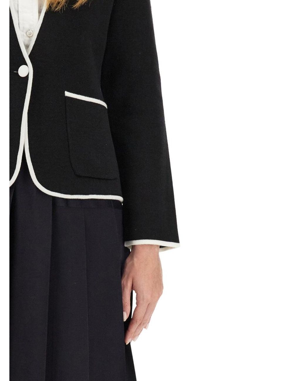 Thom Browne Black Single-Breasted Collarless Jacket