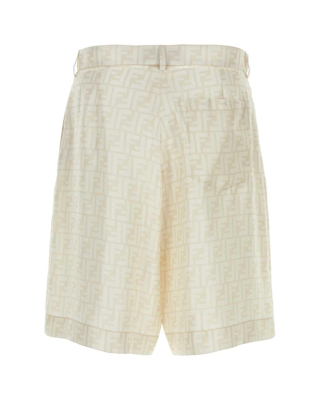 Fendi White Embroidered Silk Bermuda Shorts for men