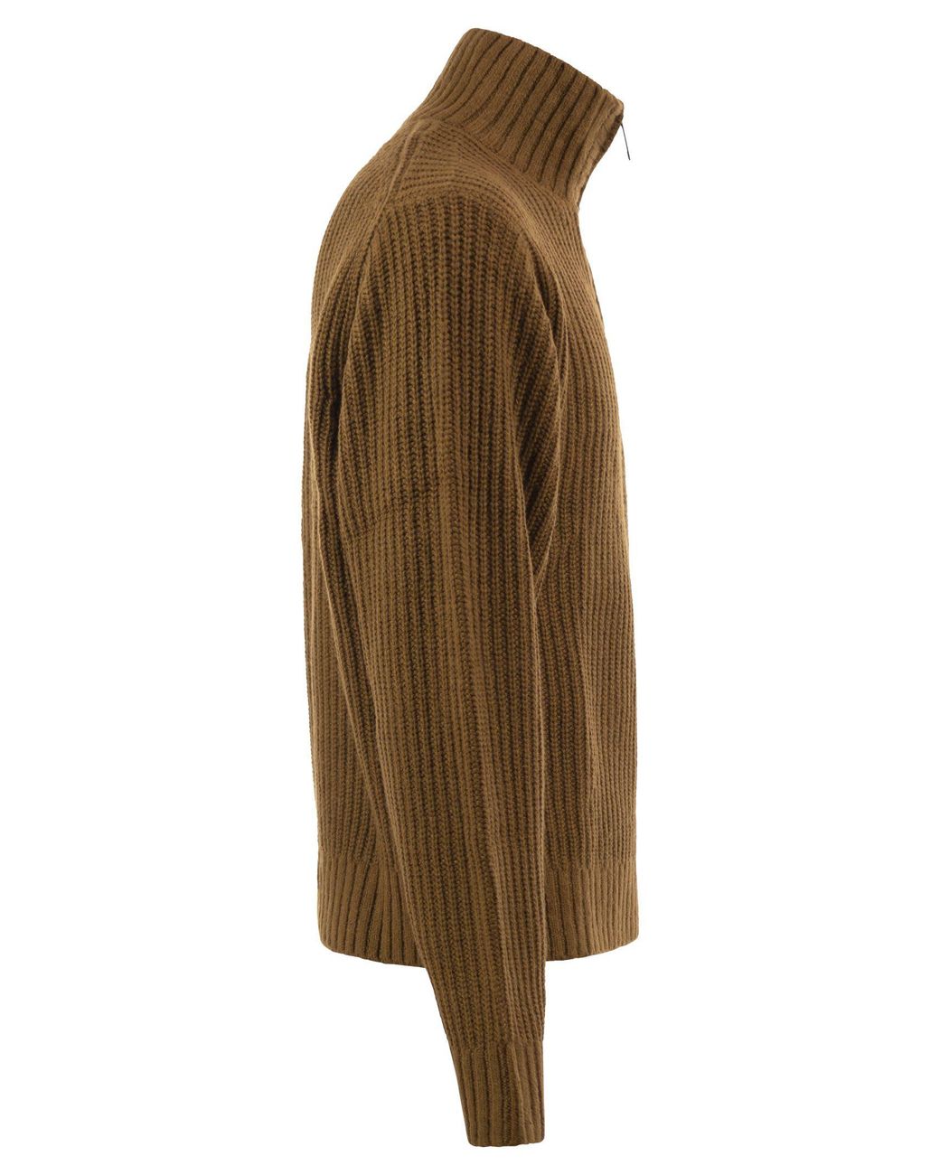 Carhartt Brown Rib-Knit Half-Zip High Neck Jumper