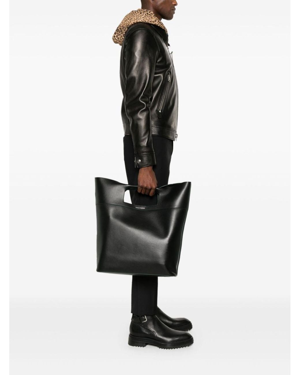 McQueen Black The Square Bow Leather Handbag for men