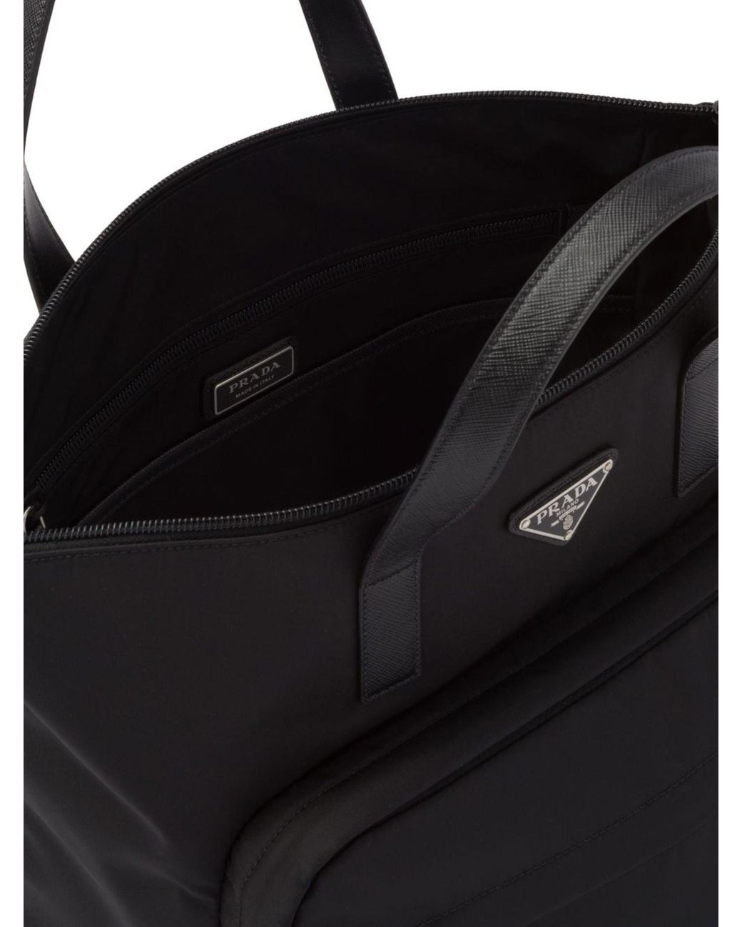 Prada Black Re Nylon Saffiano Leather Tote Bag