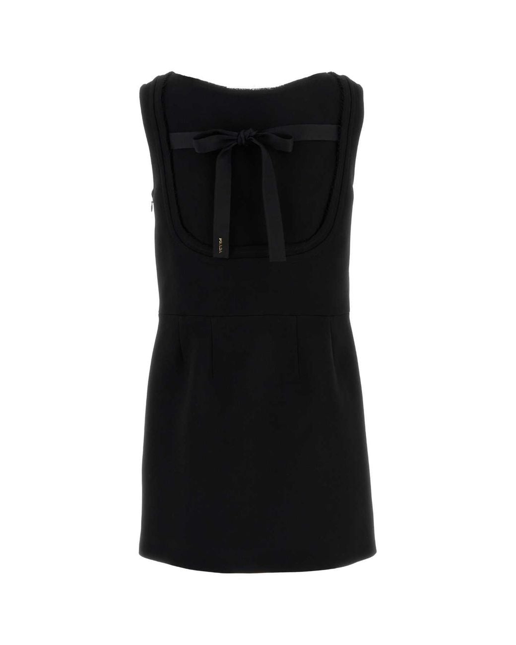 Prada Black Solid Boat Neck Mini Dress