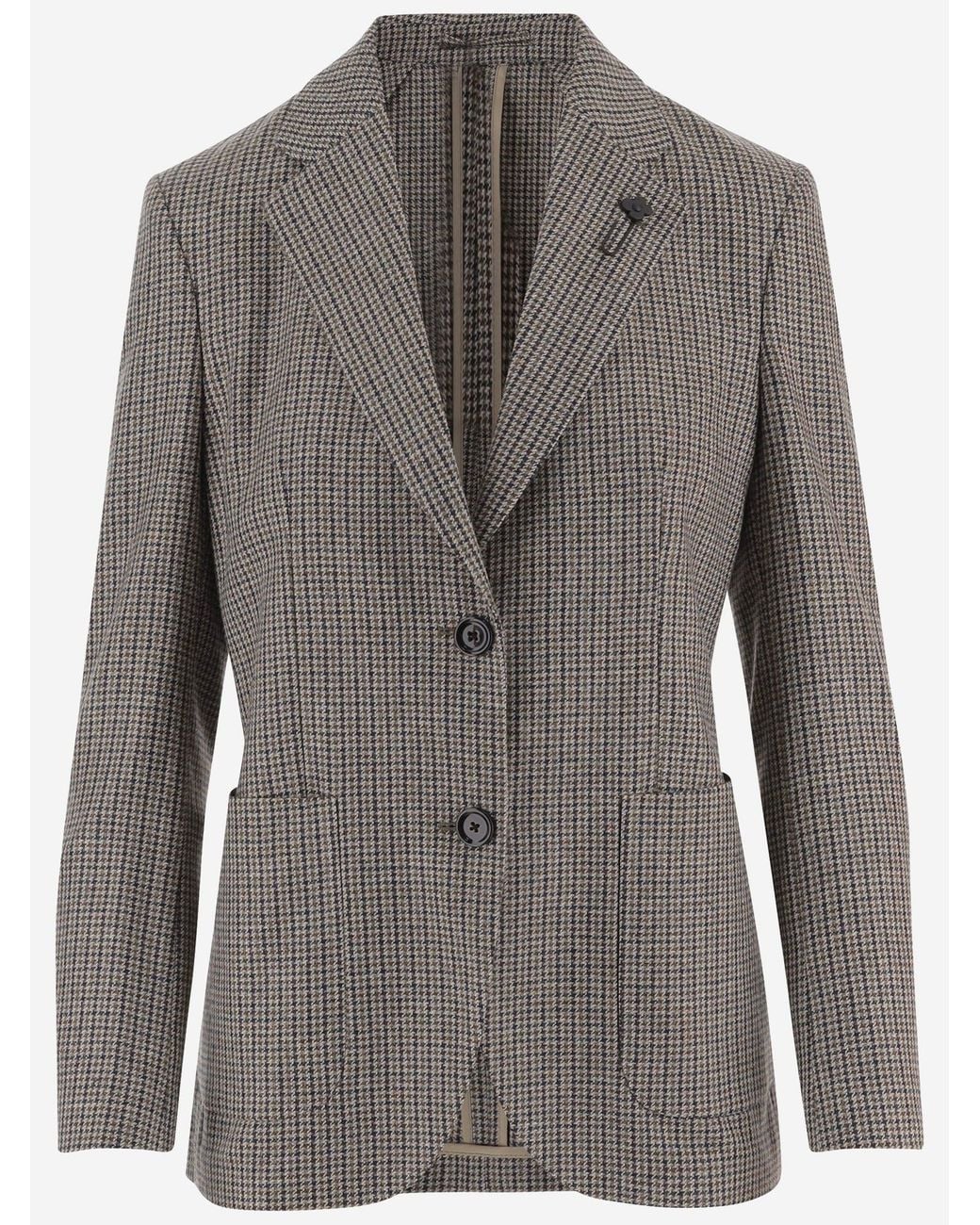 Lardini Gray Wool And Cotton Checked Jacket