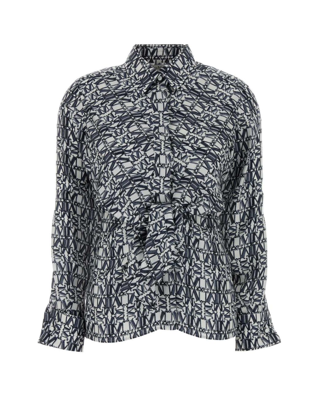 Max Mara Gray Printed Silk Marte Shirt