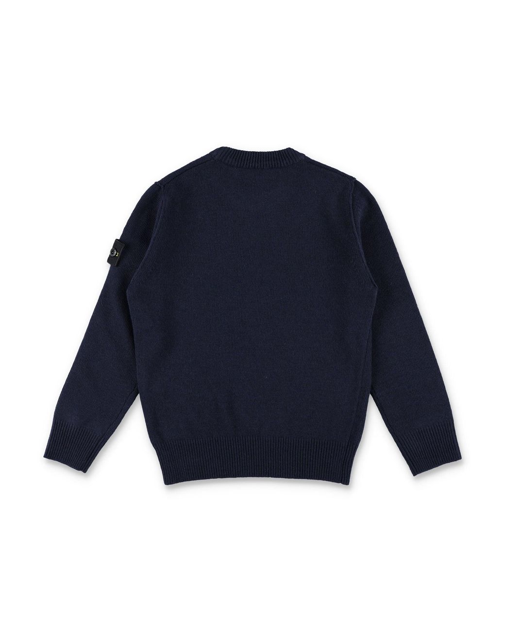 Stone Island Blue Boys Wool Crewneck Sweater With Sleeve Logo Patch
