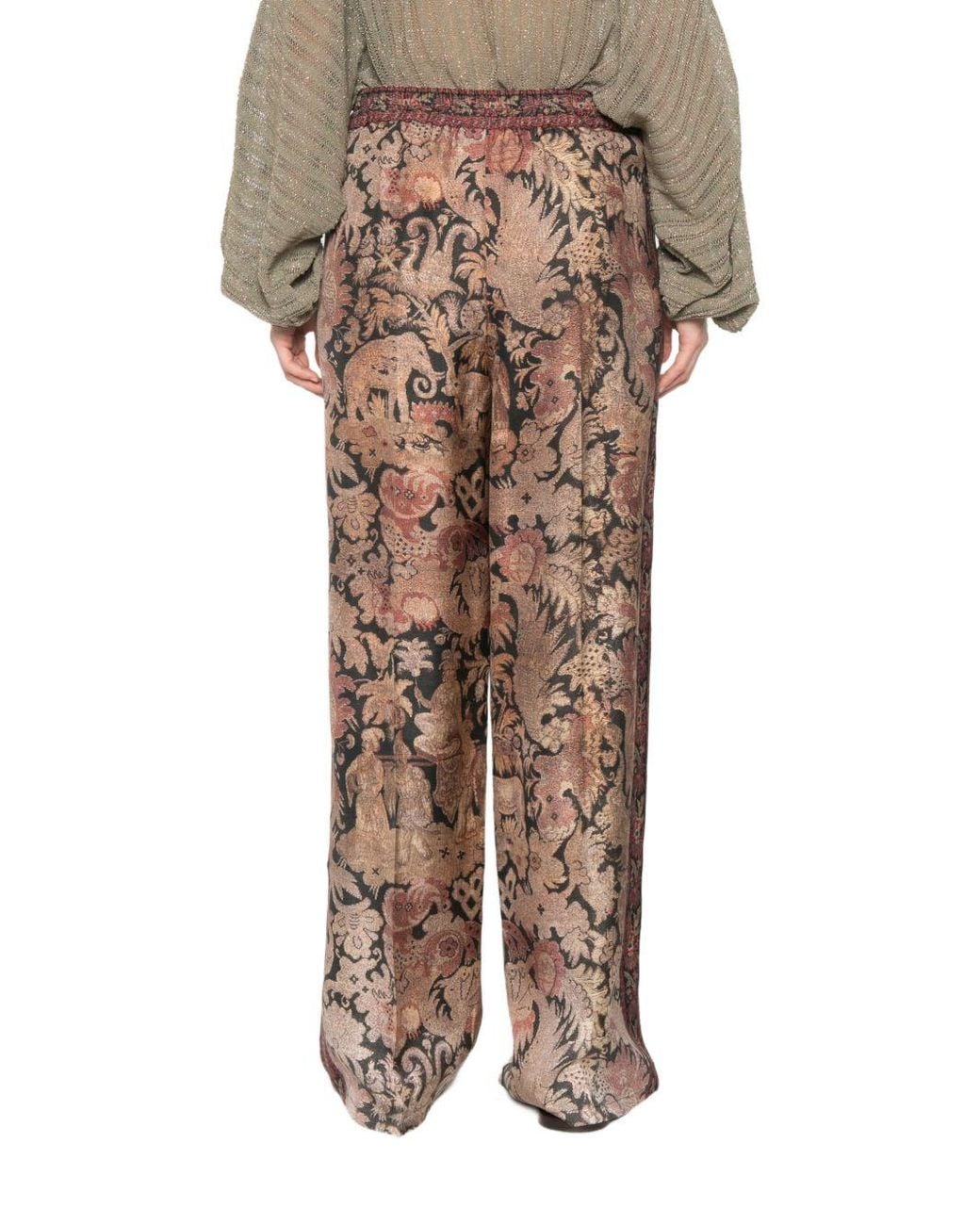 Pierre Louis Mascia Brown Printed Silk Trousers