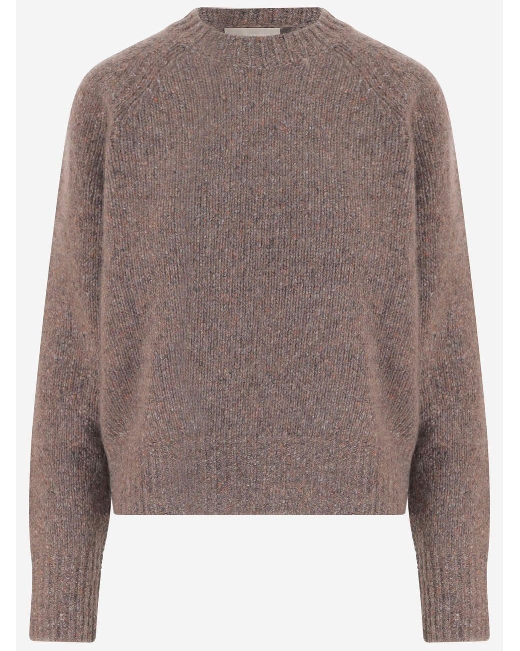Allude Brown Knit Pattern Ribbed Cuffs Cashmere Sweater